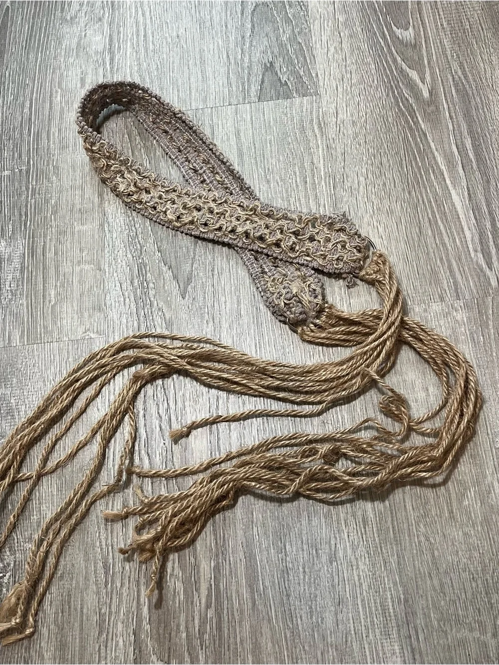 Small Brown and Lilac Purple Macramé Jute Rope Y2K Belt